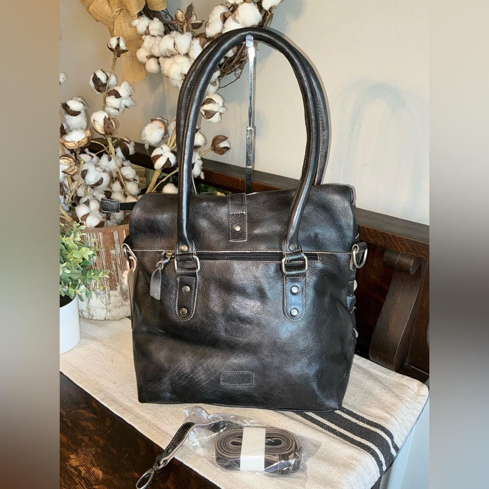 NWT Bed Stu Leather Rachel Shoulder Crossbody Bag Tote Black Rustic Retail $345 - Picture 2 of 14
